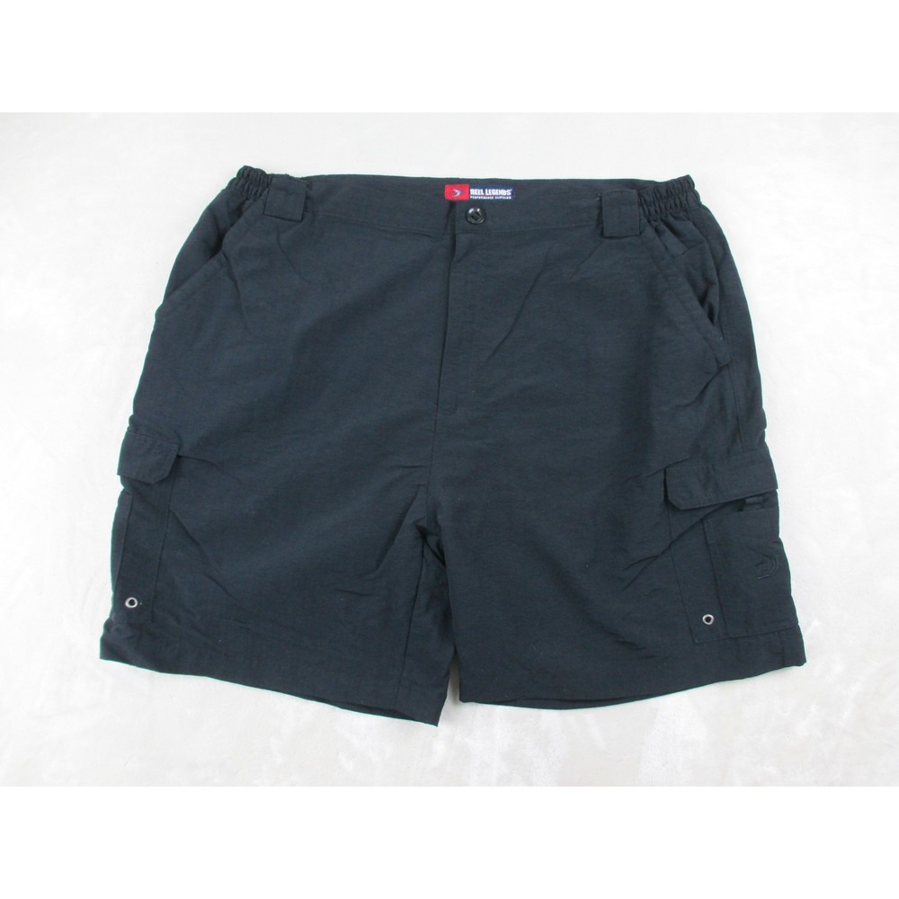 Reel Legends Shorts Mens 2XL XXL Black Cargo Lightweight Fishing Casual*